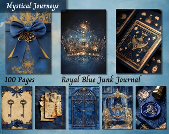 Royal Blue Junk Journal Paper, Watercolor Vintage Printable Ephemera, Shabby Chic Scrapbooking Collage Sheet Pages, Background Mixed Media