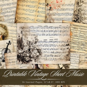Printable Vintage Sheet Music Junk Journal Kit - Aged Paper Music Background, Old Book Pages, Music Pages, Scrapbook Ephemera Collage Paper