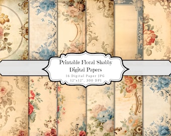 Printable Floral Shabby Chic Junk Journal, Vintage Old Flower Printable Ephemera Page, Botanical Print Scrapbook Scrapbook Digital Papers