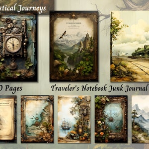 Kit de diario de viajero, páginas de papel digital con acuarela estilo shabby chic, collage imprimible de efímeras para álbumes de recortes, tarjetas ATC vintage