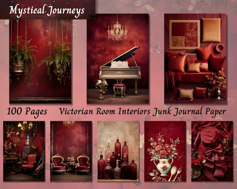 Vintage Red Floral Junk Journal Pages | Printable Ephemera (digital ...