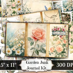 Garden Junk Journal Kit, natuur shabby chic papier, bloemenbotanisch afdrukbare ephemera, vintage collageblad scrapbooking, pagina met gemengde media