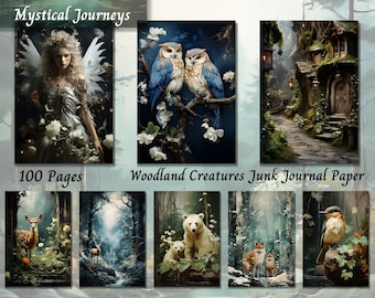 Woodland Creatures Junk Journal Kit JPG, Watercolor Vintage Printable Ephemera, Digital Shabby Chic Paper, Scrapook Scrap Collage Supplies