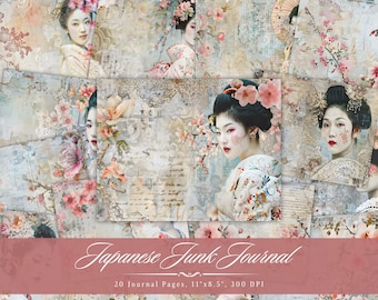 Japanese Junk Journal Pages, Vintage Japan Sakura Printable Ephemera, Cherry Blossom Flower Scrapbook Collage Sheet, Asian Background Paper