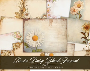 Rustic Daisy Blank Junk Journal Page, Vintage Flower Printable Ephemera, Botanical Floral Scrapbooking Collage Sheet, Background Mixed Media