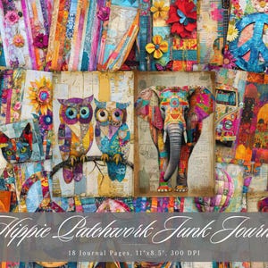 Papel de diário de retalhos hippie, itens efêmeros para impressão estilo boho retrô, folha de colagem de scrapbook estilo boho vintage, páginas de mídia mista de fundo