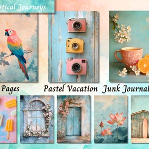 Pastel Vacation Junk Journal Paper, Soft Shabby Chic Printable Ephemera, Holiday Scrapbooking Collage Sheet, Background Mixed Media Page ATC