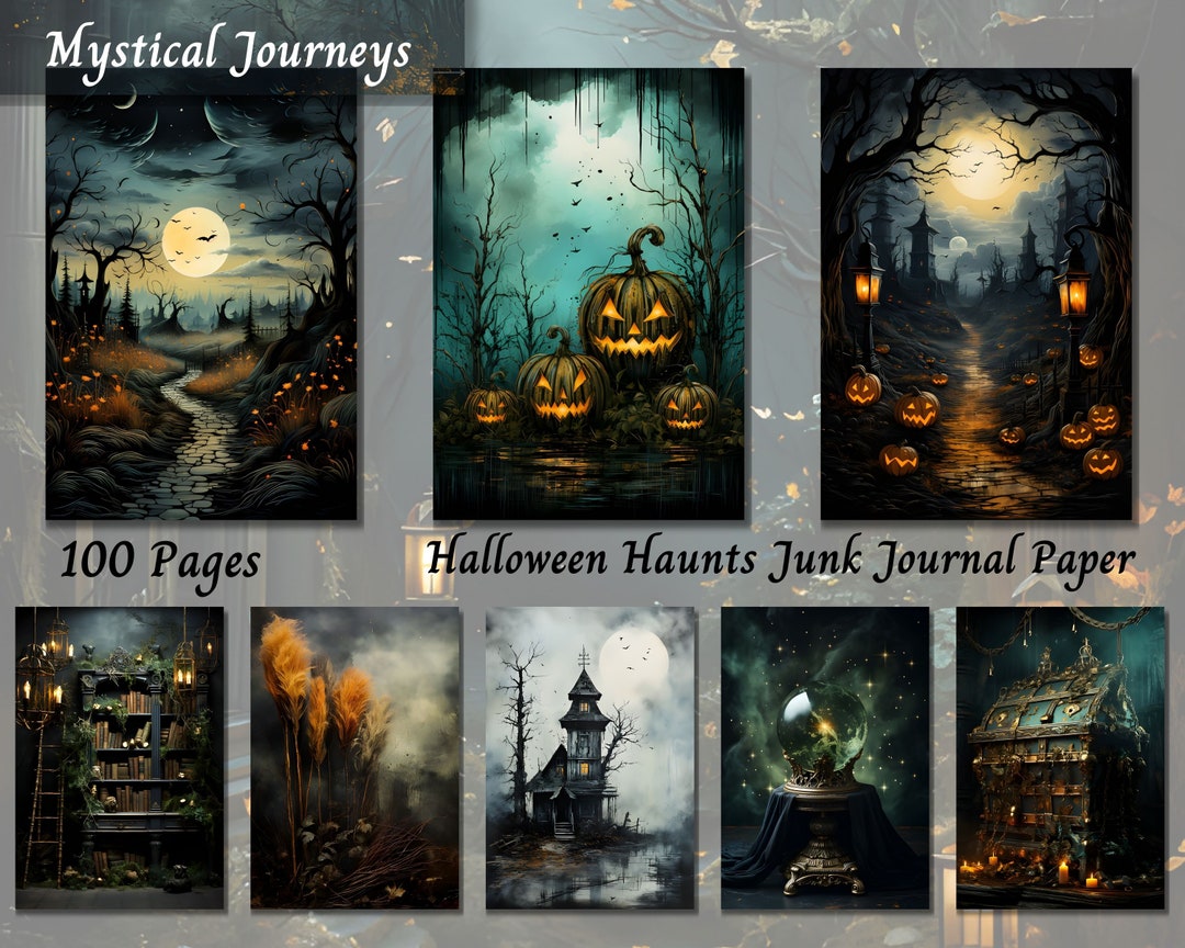 Halloween Haunts Junk Journal Paper Kit, Watercolor Spooky Shabby Chic ...