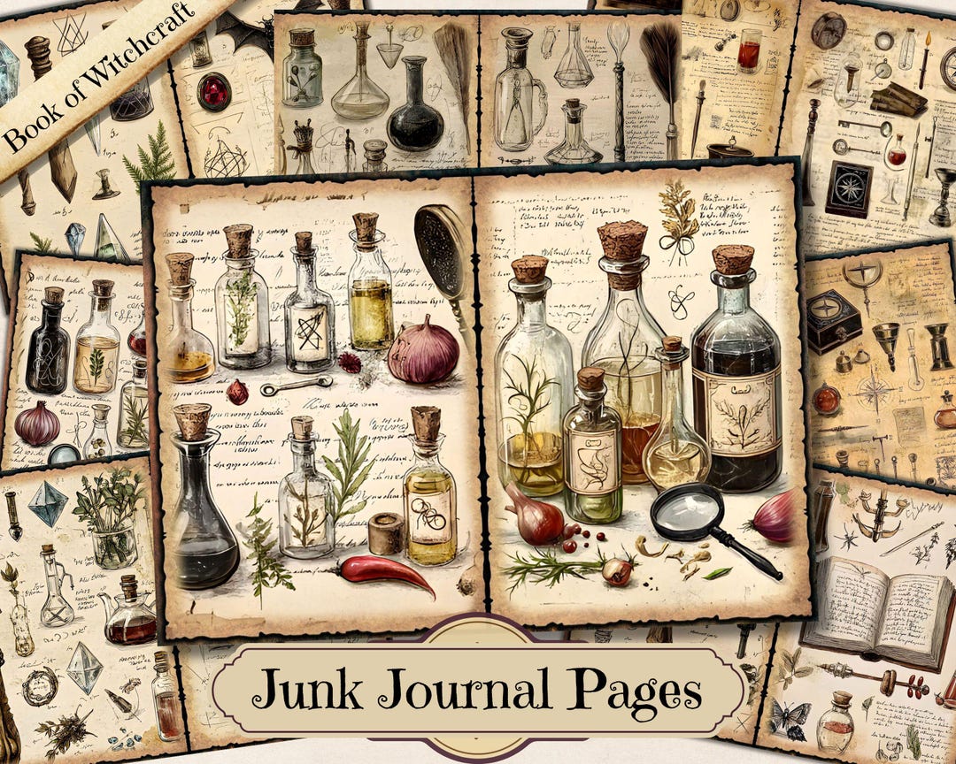 Book of Witchcraft Junk Journal Pages, Vintage Potion Printable ...