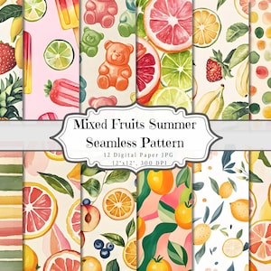Papeles digitales de verano con frutas variadas, efímeras imprimibles de estilo shabby chic con frutas, linda hoja de collage para scrapbooking de diario basura, páginas de fondo