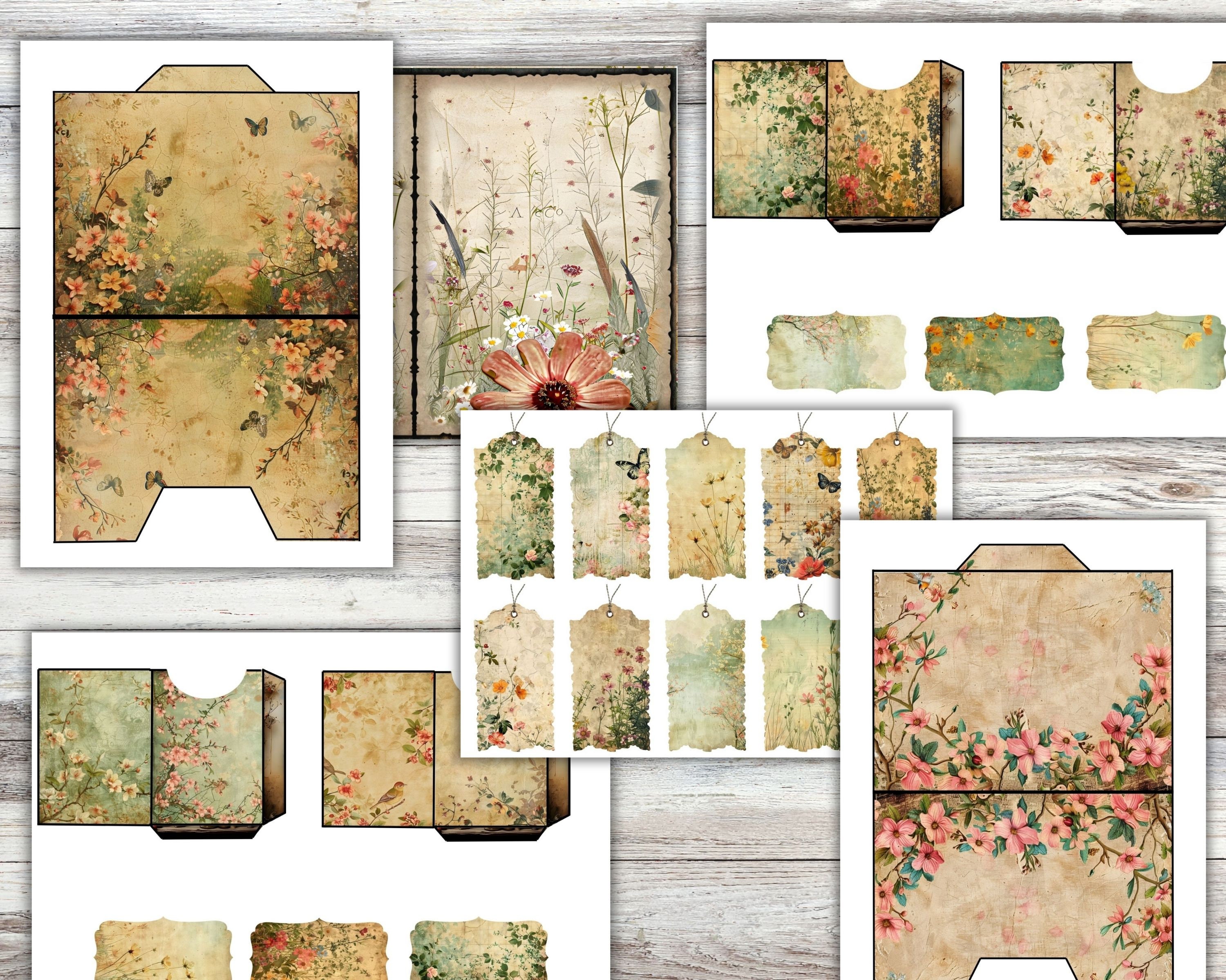 Vintage Spring Bird Junk Journal Kit, Watercolor Floral Ephemera ...
