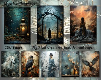 Mythical Creatures Junk Journal Kit, Shabby Chic Fantasy Ephemera, Printable Digital Scrapbook Paper