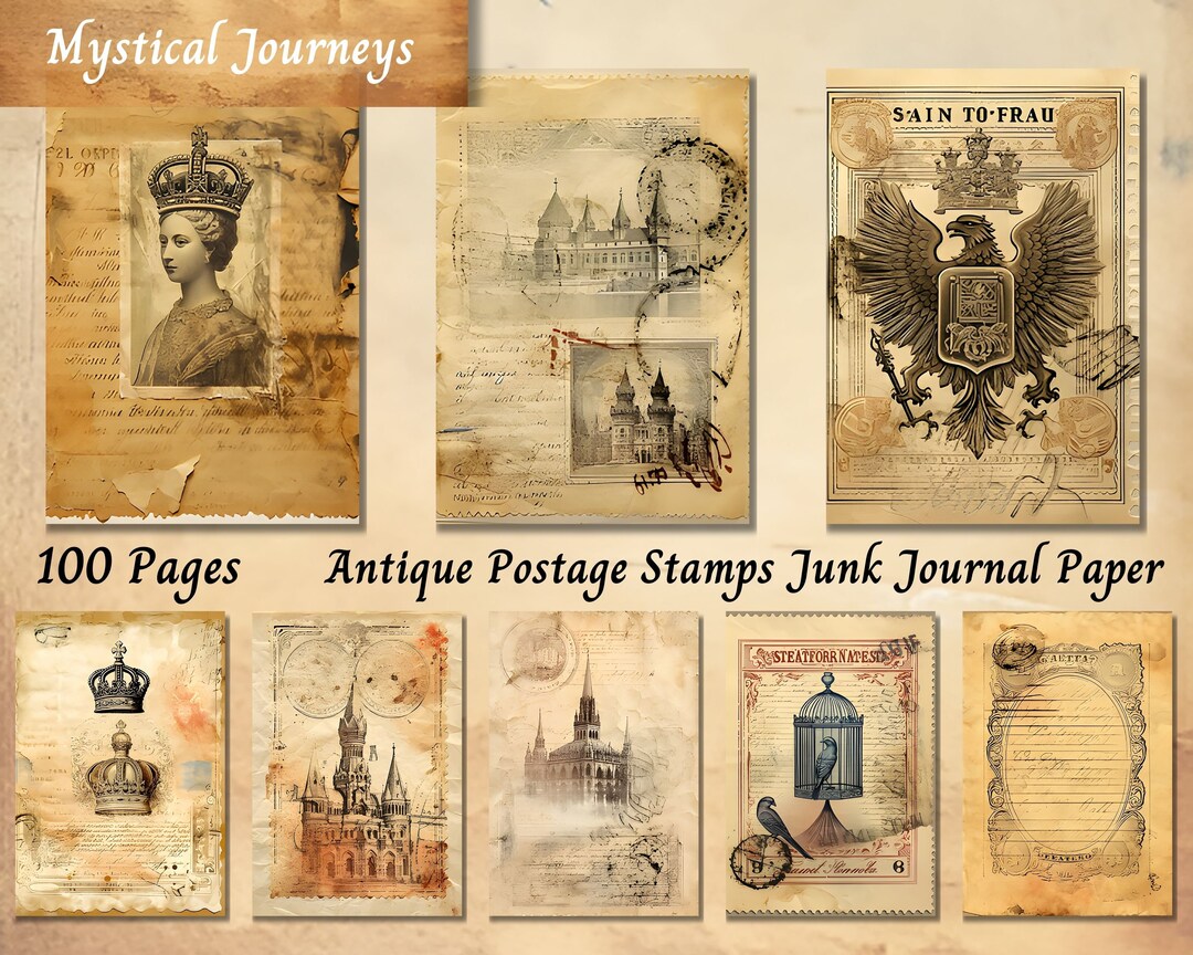コレクション ANTIQUE STAMPS/POSTCARDS Collection of vintage postage stamps | Premium Vector