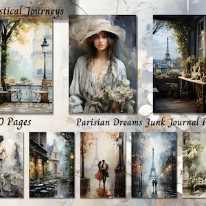 Parisian Dreams Junk Journal Kit JPG, Akwarela Cyfrowy Shabby Chic Journal, Wydrukowany Ephemera Scrapbook Collage, Szablon Papieru Materiały