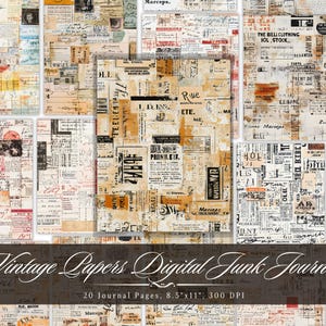 Vintage Papiere Digital Junk Journal, gealtert alte Grungy druckbare Ephemera, Zeitung Scrapbooking Mixed Media Seite, Hintergrund Mixed Media ATC