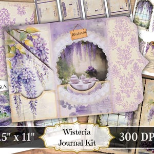Kit per diario di glicine, effimeri stampabili floreali viola, foglio collage per scrapbooking "Santuario Incantato" color lavanda, sfondo per meditazione ATC