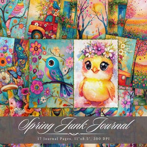 Página de diário de lixo de primavera, itens efêmeros florais boho para impressão, folha de colagem de scrapbook de natureza boho vintage, mídia mista de fundo botânico