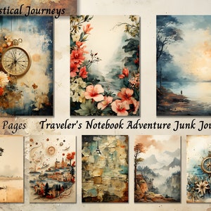 Traveler's Notebook Adventure Junk Journal Kit, Rustic Printable Ephemera, Scrapbooking Collage, Vintage Background Paper, Shabby Chic ATC