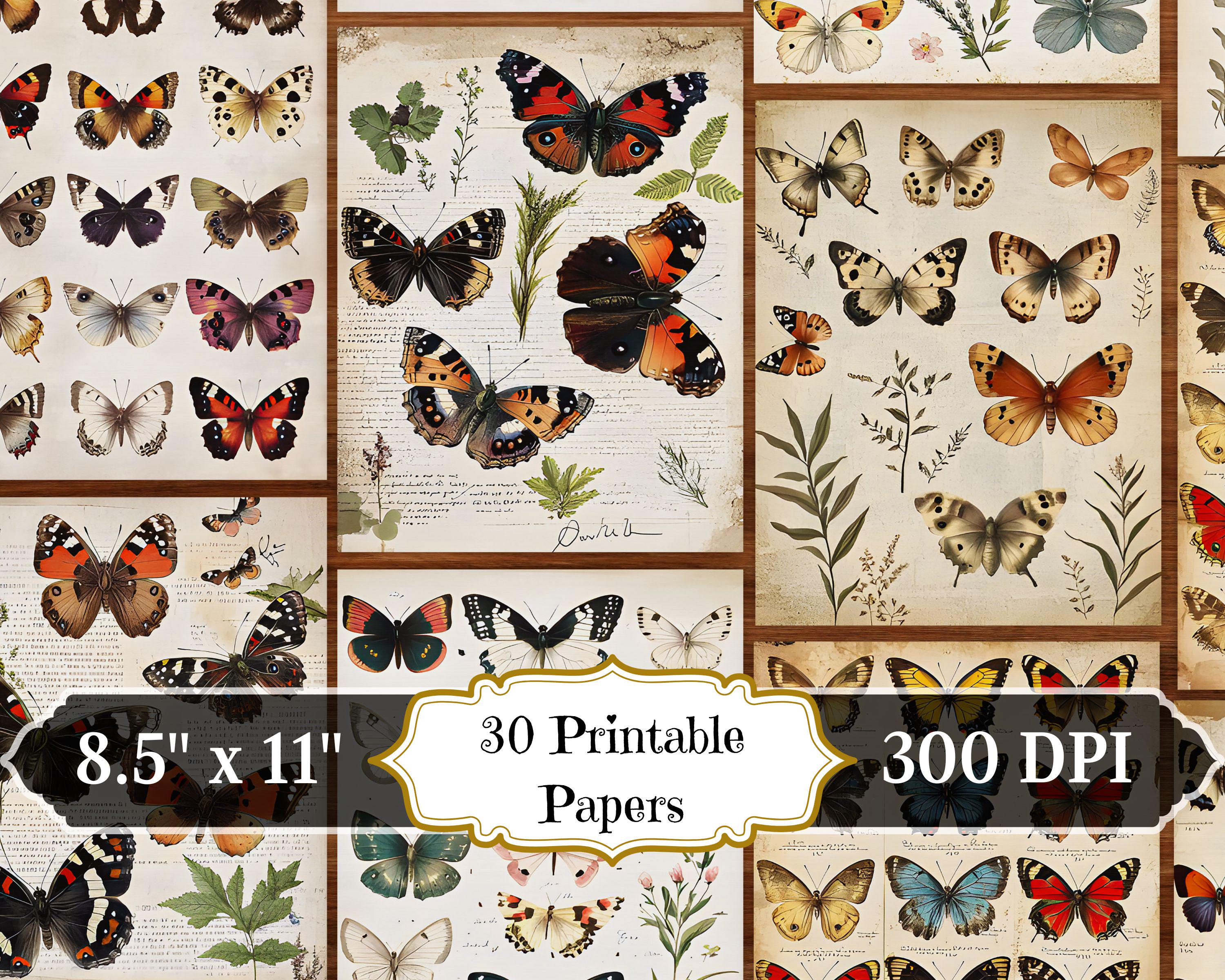 Vintage Butterfly Junk Journal Paper, Butterflies Printable Ephemera ...