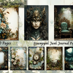 Kit di diario spazzatura Steampunk vintage, collage di album di carta digitale shabby chic, pagine effimere stampabili, carte ATC retrò diario fai da te