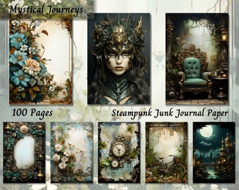 Vintage Steampunk Junk Journal Kit, Shabby Chic Digital Paper Scrapbook Collage, Printable Ephemera Pages, DIY Journaling Retro ATC Cards