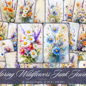 Spring Wildflowers Junk Journal Printable Ephemera Pages, Vintage Floral Scrapbooking Collage Sheet, Flower Background Mixed Media Paper ATC