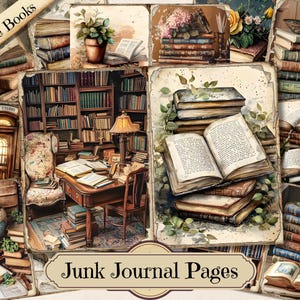 Vintage Books Junk Journal Kit, Digital Scrapbook Paper Bundle, Instant Download, Victorian Library Ephemera, Dark Academia Collage