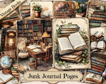 Kit de diário de lixo de livros antigos, pacote de papéis para scrapbook digital, download instantâneo, itens efêmeros da biblioteca vitoriana, colagem da Dark Academy