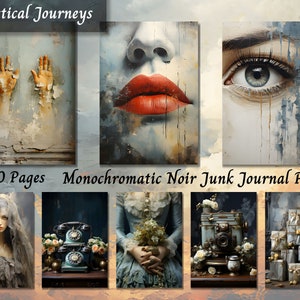 Monochromatic Noir Junk Journal Paper, Vintage Artistic Printable Ephemera, Black and White Scrapbook Collage Sheet, Background Mixed Media