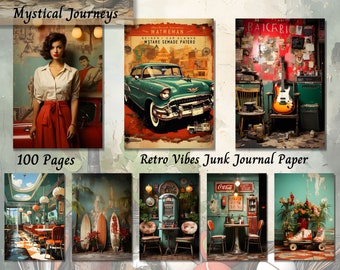 Retro Vibes Junk Journal Kit, Vintage Shabby Ephemera Pages, Printable Scrapbook Collage Paper