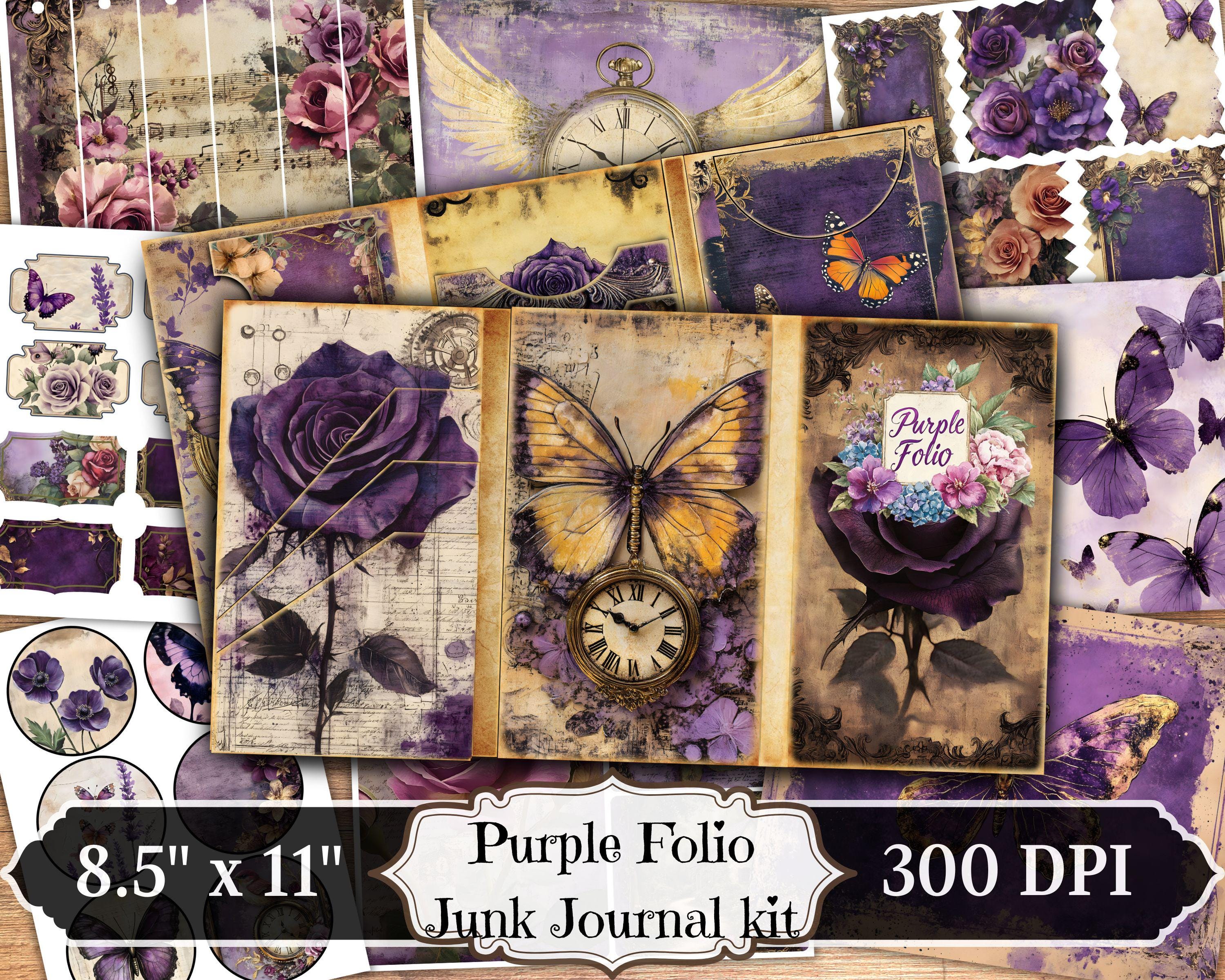 Purple Folio Junk Journal Kit, Lavender Printable Ephemera, Vintage ...
