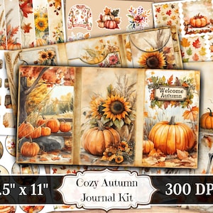 Kit de diario basura de otoño acogedor, hojas de otoño para Halloween, hojas de collage de álbum de recortes vintage, técnica mixta ATC de temporada de fondo