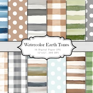Watercolor Earth Tones Digital Paper, Neutral Vintage Printable Ephemera Pattern, Organic Scrapbooking Collage Sheet, Background Shabby Chic