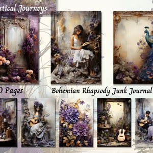 Boho Rhapsody Junk Journal Papier, Vintage druckbare Ephemera Collage, Shabby Chic Digital Pages Pack Kit, Scrapbook liefert ATC Karten