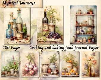 Vintage Cooking Junk Journal Pages, Kitchen Ephemera, Recipe Scrapbook Collage Paper