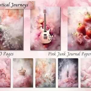 Pink Junk Journal-papier, grote aquarelbundel - gemengde techniek, vintage, patronen, rijtuigen, kastelen, muziek, collage, plakboek en meer jpg