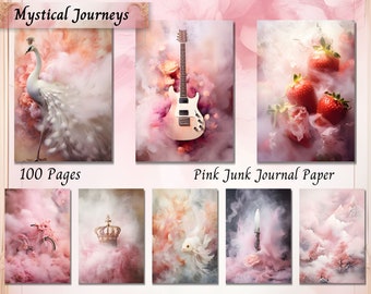 Pink Shabby Chic Junk Journal Pages, Vintage Romantic Digital Paper, Victorian Rose Flowers, Printable Coquette Decor