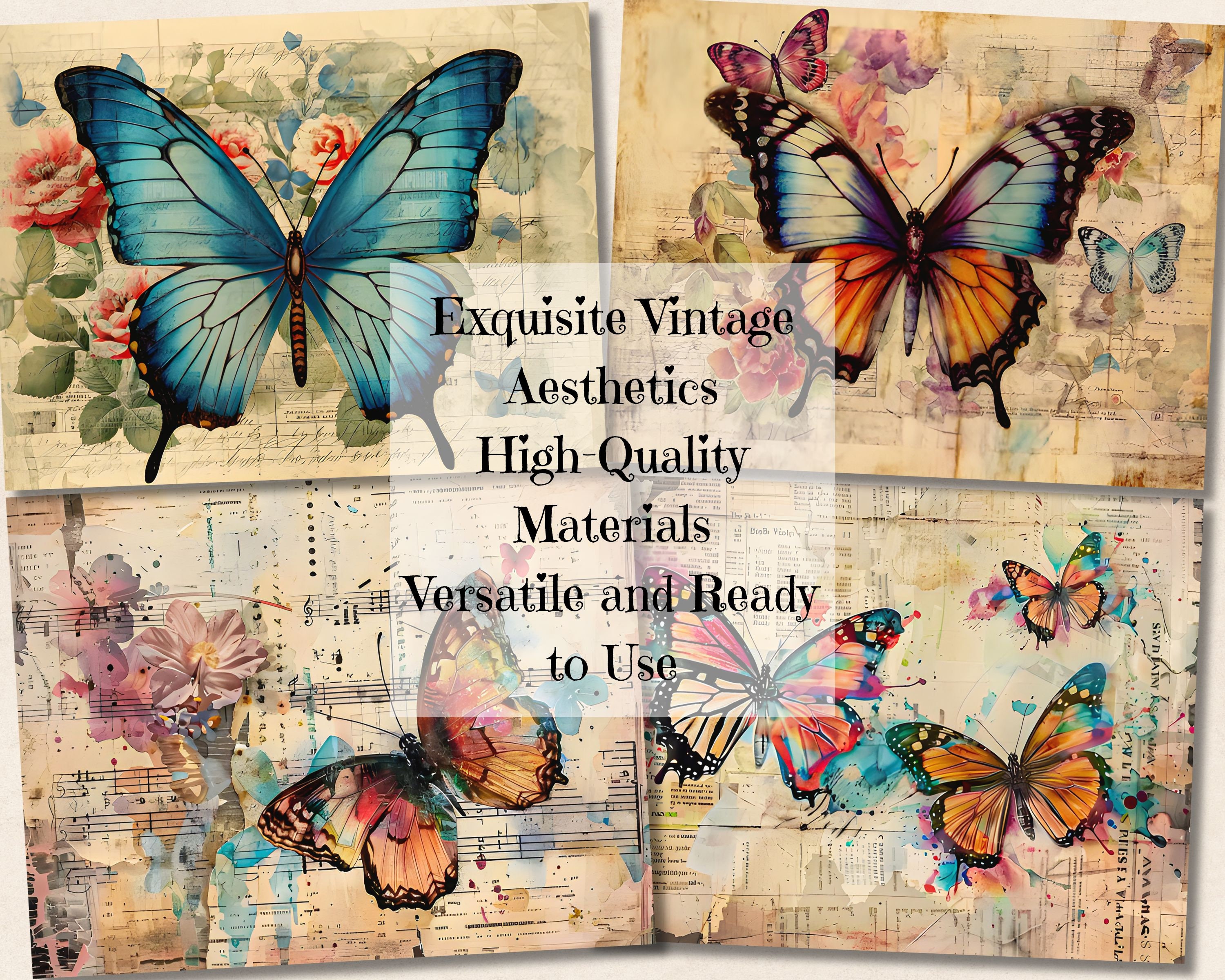 Butterfly Junk Journal Kit, Vintage Watercolor Butterflies Collage ...