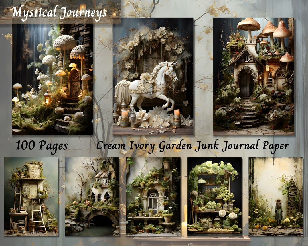 Cream Ivory Garden Junk Journal JPG, Nature Digital Shabby Chic Paper ...