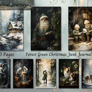 Waldgrün Weihnachten Junk Journal Kit, Winter Xmas Shabby Chic Collage, druckbare digitale Ephemera, Vintage Scrapbooking Papier liefert