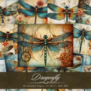 Vintage Dragonfly & Butterfly Journal Kit, Dragonfly Junk Journal Pages, Printable Insect Scrapbook Paper, Digital Download Ephemera Kit