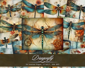 Dragonfly Butterfly Junk Journal Pages, Vintage Insect Ephemera, US Letter Scrapbook Paper
