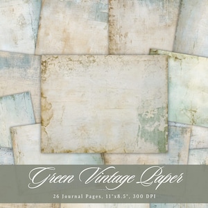 Journal indésirable vintage vert, papiers éphémères imprimables shabby Chic vieillis, feuille de collage aquarelle scrapbooking vintage, page technique mixte de fond