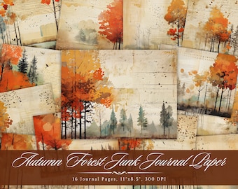 Aquarell Herbst Wald Junk Journal Kit, Vintage Herbst Blätter Printable Ephemera, Herbst Wald Land Shabby Chic Scrapbook Collage Hintergrund