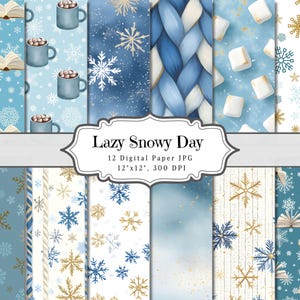 Papiers numériques paresseux pour un jour de neige, page de journal indésirable de Noël d'hiver, documents éphémères imprimables de neige de Noël, album de scrapbooking shabby chic, collage d'arrière-plan