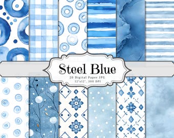 Kit de diario de recortes con diseño azul, estilo vintage shabby chic, JPG imprimible de alta resolución, archivos digitales para scrapbooking.