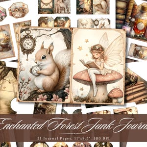Enchanted Forest Junk Journal, Botanical Printable Ephemera, Vintage Woodland Scrapbooking Collage Sheet, Background Mixed Media Pages ATC