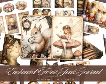 Enchanted Forest Junk Journal, botaniczne drukowane ephemera, arkusz kolażu Vintage Woodland Scrapbooking, tła mieszane media strony ATC