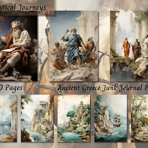 Antikes Griechenland Junk Journal Papier JPG, druckbare Shabby Chic Kit, griechische Ephemera, Junk Scrapbook Collage, Vintage Hintergrund Seite, ATC Karte
