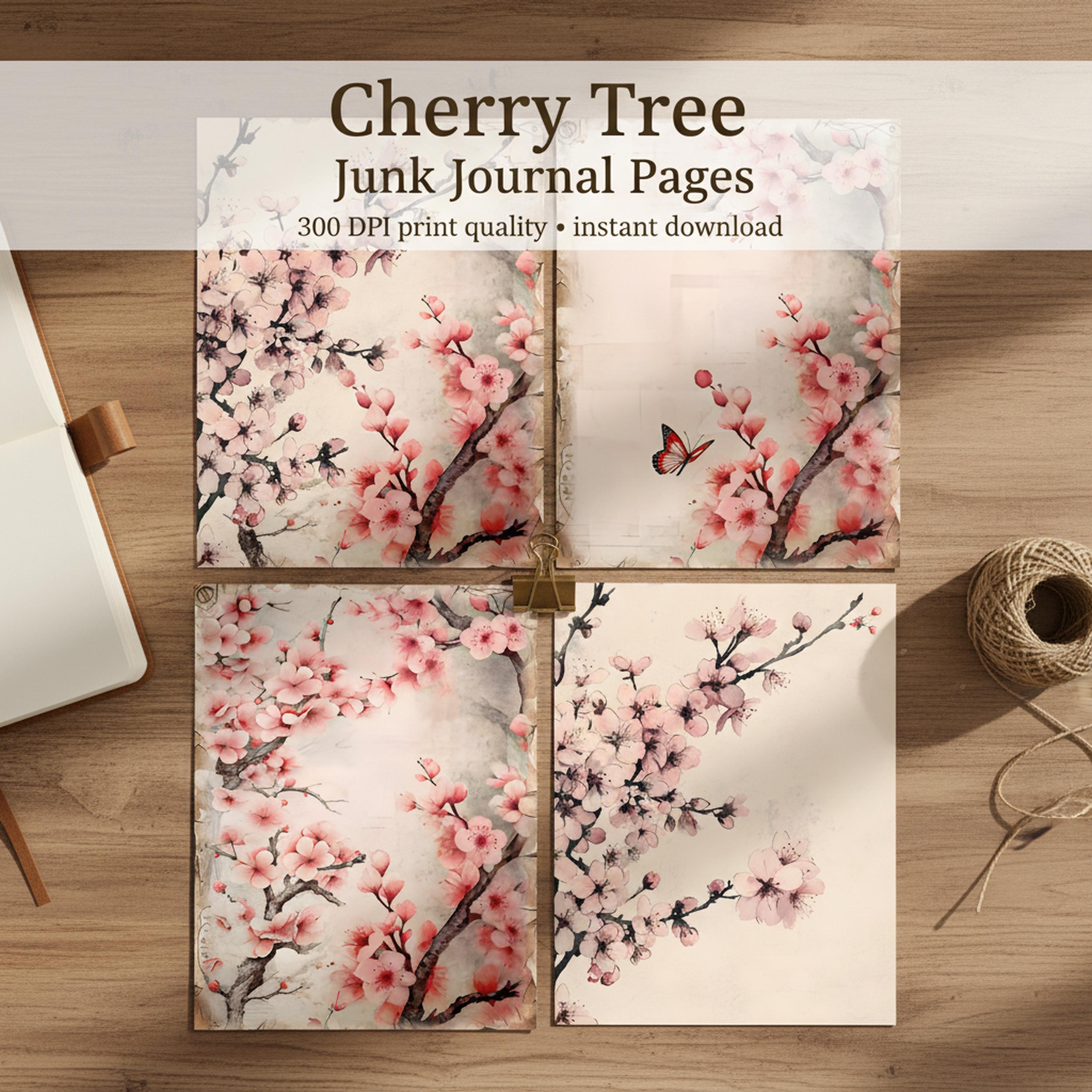 Cherry Tree Decorative Paper, Cherry Blossom Tree Junk Journal